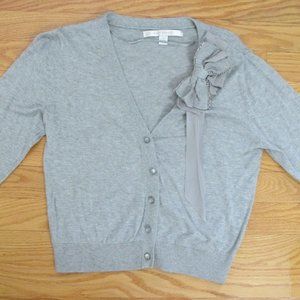 LAUREN CONRAD WOMEN'S SIZE S SWEATER GRAY V- NECK CARDIGAN BOW 3/4 SLEEVE